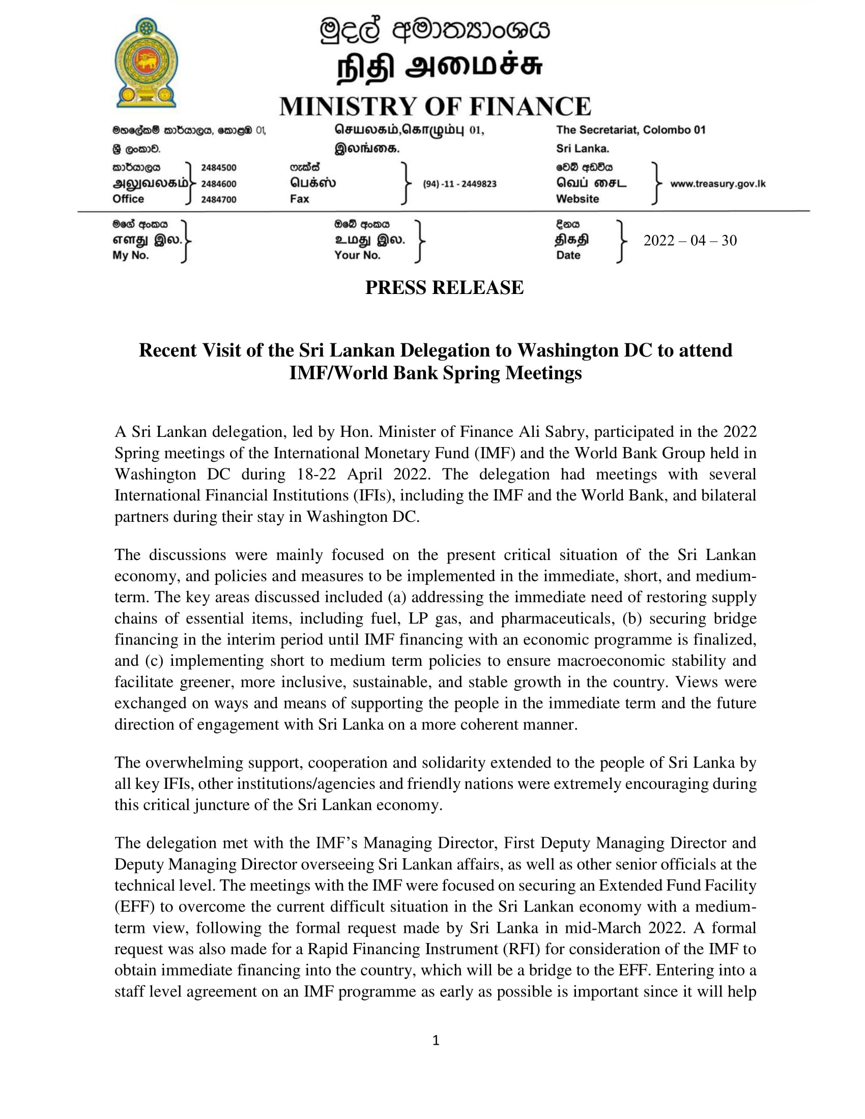 2022 04 30 Press Release on IMF Discussion with Giovernors comments Final 1