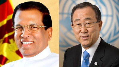 UN Secretary General Ban Ki-Moon telephones President Maithripala Sirisena